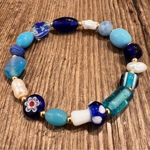 Blue and Gold Beaded Bracelet